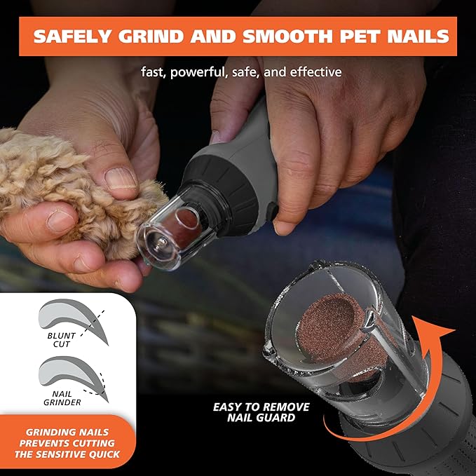 Wahl Grind & Smooth 2 Speed Battery Dog Nail Grinder with Concave Rounding Tip and Nail Guard for Increased Safety and Precise Nail Grinding - Model 3026333