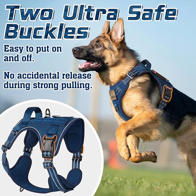 rabbitgoo Tactical Dog Harness for Large Dogs, No Pull Military Service Vest with Handle & Molle, Easy Control for Training Walking, Adjustable Reflective Straps, Blue, XL