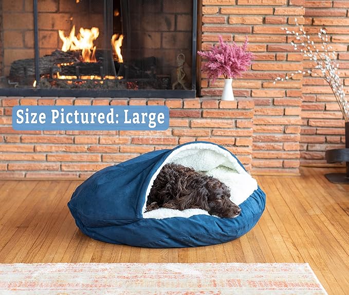 Snoozer Luxury Cozy Cave Dog Bed - Indoor Dog Bed with Cover Cave, Covered Calming Burrow for Medium & Large Sized Pets with Blanket Attached, Enclosed, Washable - XL, Sapphire