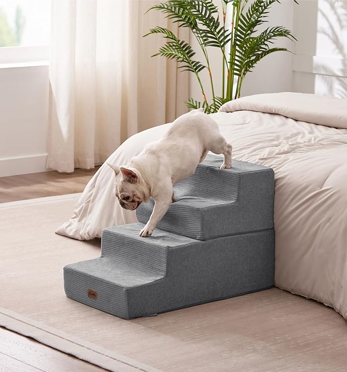 Made4Pets Dog Steps for Bed, Extra Wide Dog Stairs for High Bed Couch Sofa, 35D Foam Pet Steps for Small Dogs and Cats, Non-Slip Bottom Pet Stairs, Grey, 4 Steps