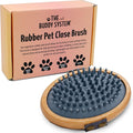 The Buddy System Rubber Pet Close Brush, Soft Touch Oval Palm Brush - Bamboo Massage Handheld with Rubber Bristles and Elastic Band for Dogs and Cats - Gray