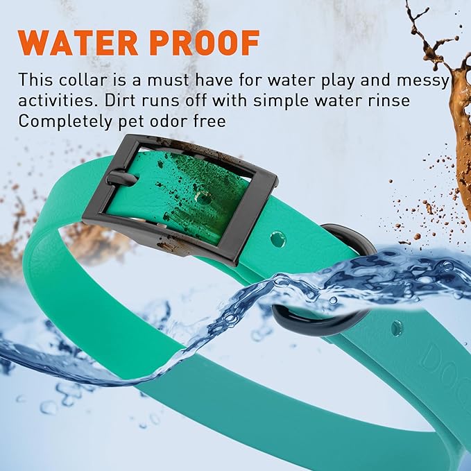 Dogline Biothane Waterproof Dog Collar Strong Coated Nylon Webbing with Black Hardware Odor- Proof for Easy Care Easy to Clean High Performance Fits Small Medium or Large Dogs, Teal