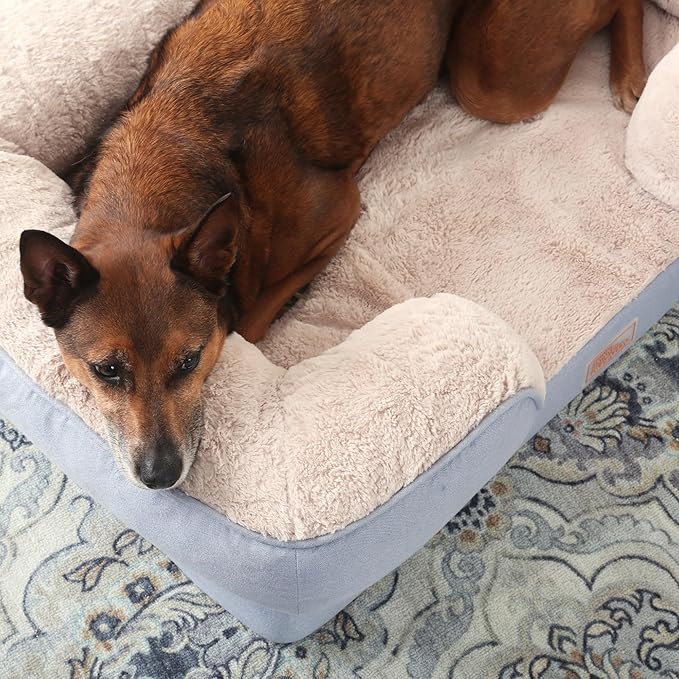TOWN & COUNTRY EVERYDAY CuddleTown Comfy Solid Bolster Sofa Pet Bed, Supportive & Calming Egg Crate Foam, Non-Slip Bottom, Machine Washable Cover, Blue, Medium 28"x23"x8"