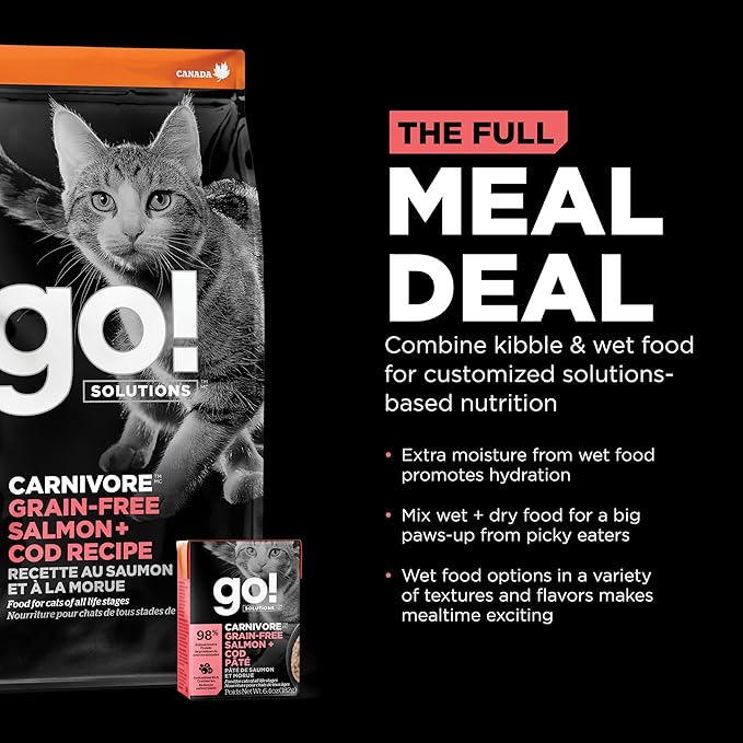 Go! Solutions Carnivore, Grain-Free, Protein Rich Dry Cat Food, Salmon and Cod Recipe, 8 lb Bag
