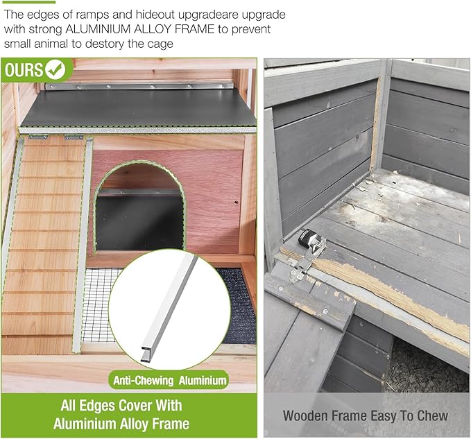GUTINNEEN Rabbit Hutch Indoor Guinea Pig Cage Bunny House 36.6" Upgraded with Anti Chewing Edges, Cool Zinc Sheet, Leakproof PVC Layer, Wire Floor, Detachable Legs (Nature)