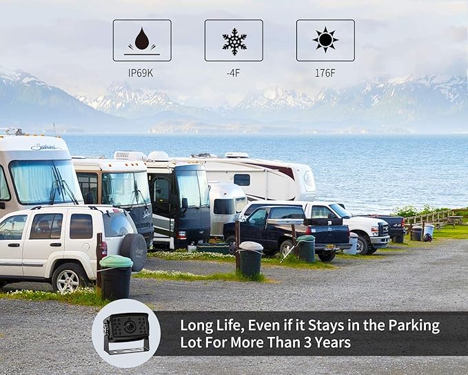 Fookoo Ⅱ 7" HD 1080P Wired Backup Camera System, 7-inch Dual Split Screen Monitor W/Recording IP69 Waterproof Front View Rear View Camera Parking Lines for Truck/Trailer/RV/Skid Steer (FHD2)