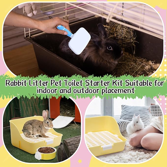 15 Pcs Rabbit Starter Kit Small Rabbit Litter Box Animal Grooming Kit Bunny Toys Bowl Blankets with Cleaning Set for Guinea Pig Accessories(Blue)