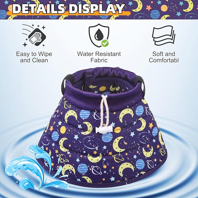 KOOLTAIL Cat Cone Collar, Adjustable Soft Comfortable Cat Recovery Collar to Stop Licking, Foldable Donut Water Resistant Pet Cone for Small Large Cats Kittens After Surgery Star S