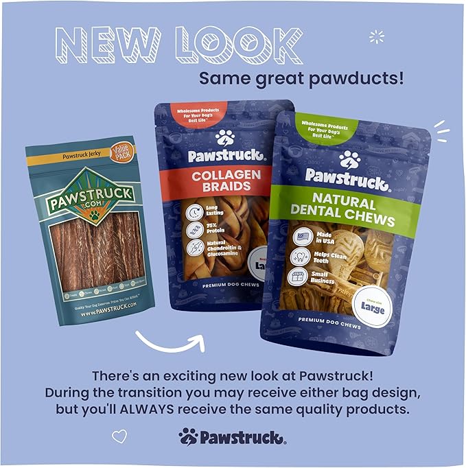 Pawstruck Natural Large 10-13” Beef Collagen Braids for Dogs – Long-Lasting Rawhide & Bully Stick Alternative, with Chondroitin & Glucosamine – 3 Pack