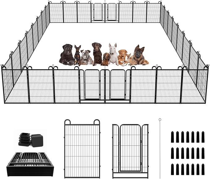 Dog Playpen Outdoor 32 Panels Heavy Duty Dog Fence 40" Height Anti-Rust with Doors Portable for RV Camping Yard, Total 71FT, 406 Sq.ft, Snowy Black