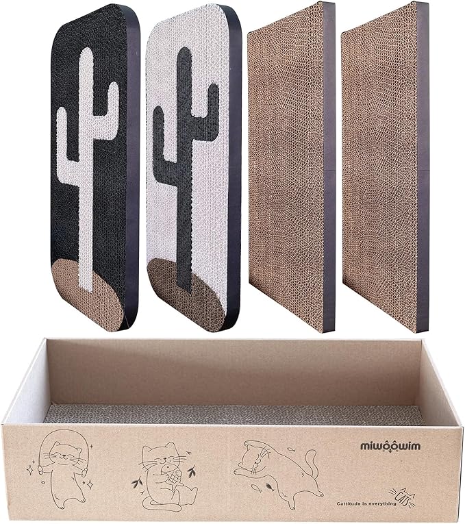 4 Pcs Cat Scratcher Wall Mounted Scratch Pad +Cat Scratcher Box Door Cat Nail File Scratcher for Wall Modern Cute Cardboard Vertical Cat Scratching Post, Furniture Protector