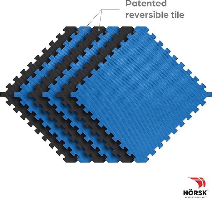 Norsk Dual-Sided Reversible 1/2" Foam Exercise Mats for Home Gym - Interlocking EVA Foam Tiles