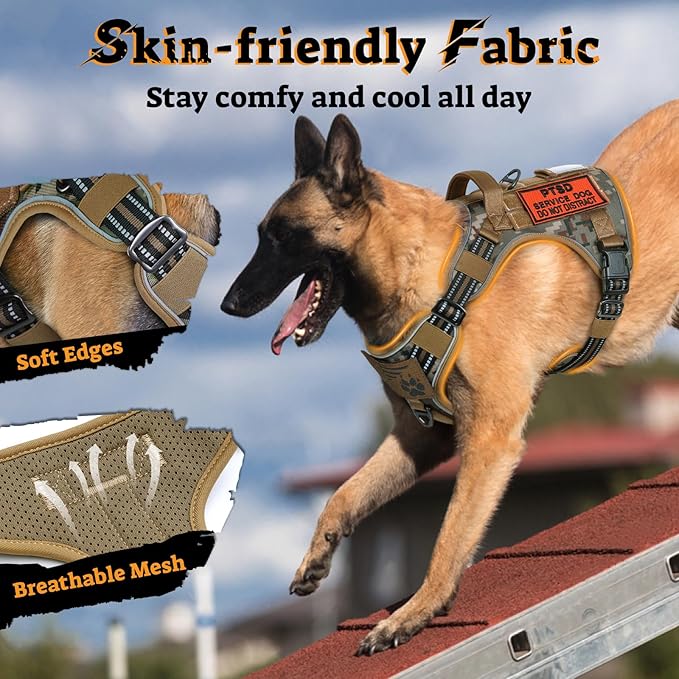 rabbitgoo Dog Harness Medium Sized No Pull, Tactical Service Pet Vest with Molle and Control Handle, Adjustable and Reflective Military Harness for Easy Walking and Training, Desert camo, M