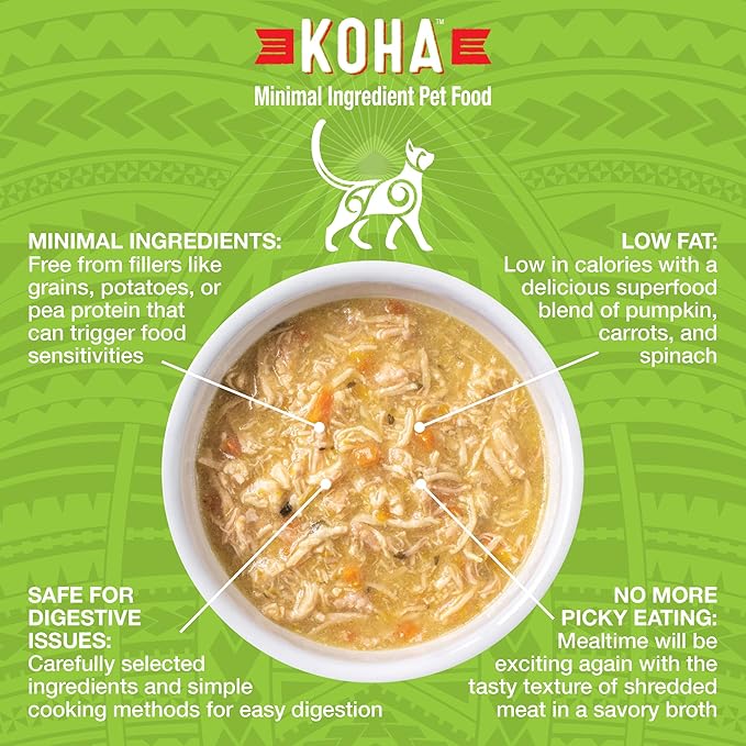 KOHA Pure Shreds Chicken and Duck Entrée for Cats, High Protein Wet Cat Food 2.8oz Cans (Pack of 24)