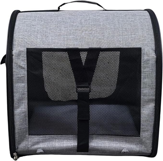 Fabric Portable Pet Kennel/Shelter, Single, Gray, 20"x20"x19.5" - Car Seat-Belt Fixture Included
