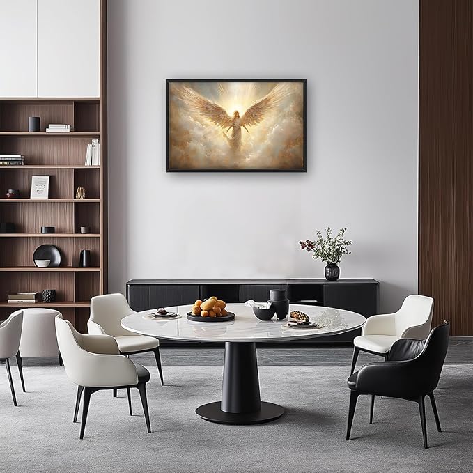Large Angel Wall Art for Living Room, Framed Oversized Angel Wing Wall Decor Fantasy Sky Clouds Canvas Painting Modern Artwork for Living Room Bathroom Bedroom Office Dining Room 36"x24"