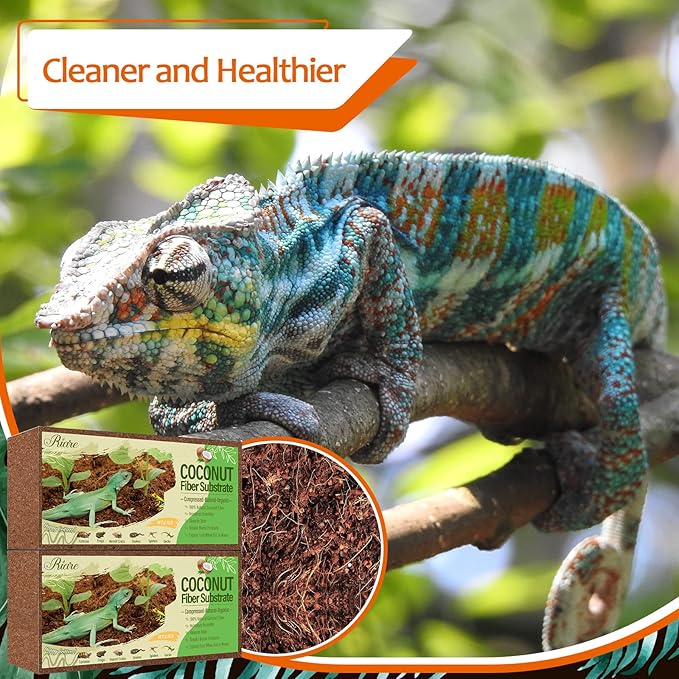 Riare 2 Pack Natural Coconut Fiber Substrate for Reptile- Premium Compressed Coconut Husk Terrarium Bedding for Reptile, Tortoise, Frogs, Snakes Hermit Crabs, Burrowing Animals