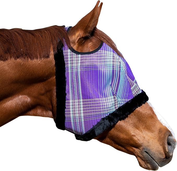 Kensington Fly Mask with Fleece Trim for Horses — Protects Face and Eyes Helps Block Sun Rays While Allowing Full Visibility — Breathable and Non Heat Transferring