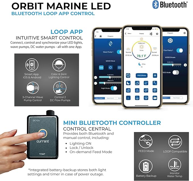 CURRENT USA 48"-60" Inch Orbit Marine LED Saltwater Reef Marine Aquarium Light with Bluetooth App Control | Wireless Lighting & eFlux Wave Pump Control for Fish Tank (4203)