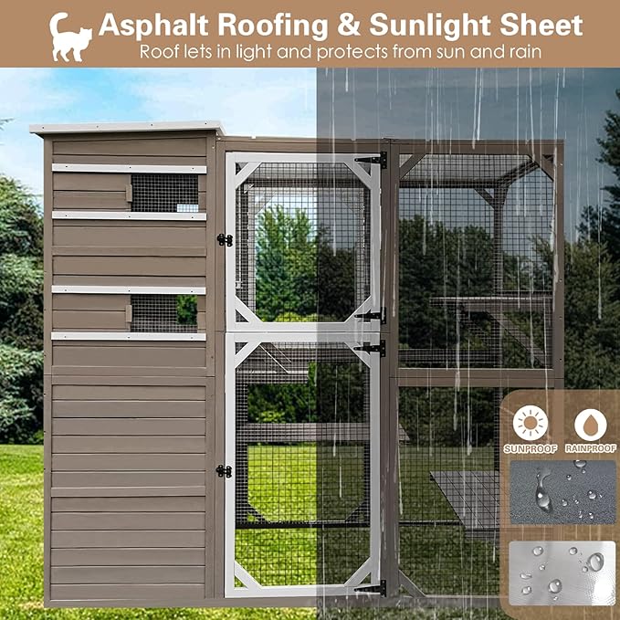 Catio Outdoor Cat Enclosure, Large Cat House Cat Cage Condo Indoor Playpen Kitty Shelter with Multi-Level Platforms, Waterproof Roof, Pull-Out Tray, and 2 Resting Boxes