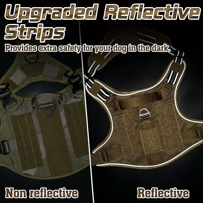 rabbitgoo Tactical Dog Harness for Small Dogs, No Pull Military Service Vest with Handle & Molle, Easy Control for Training Walking, Adjustable Reflective Straps, Brown, S
