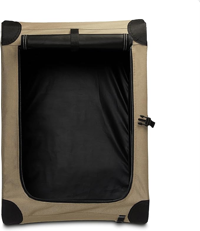Amazon Basics 2 Door Foldable and Portable Travel Pet Kennel for Cat, Dog, Rabbit, 26 inch, Tan, S 26" x 18" x 18"