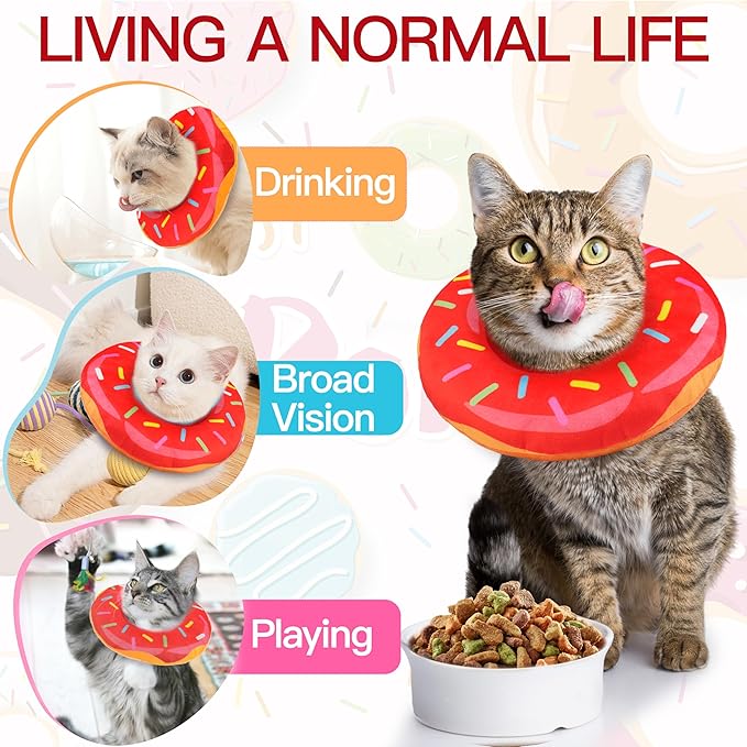 Cat Cone Collar Soft, Cute Cat Donut Collar After Surgery, Adjustable Kitten Recovery Cones to Stop Licking, Lightweight Neck Elizabethan Collars for Cats Kittens (Red, Small)