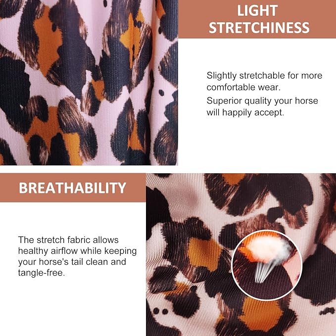 Harrison Howard Stretchy Tail Bag Breathable Horse Tail Guard Slip on Design Protect Horse Tail 2 Strand Closure Straps Keep Tail Clean & Protected 22" L Length Makes Grooming Easy-Leopard Print