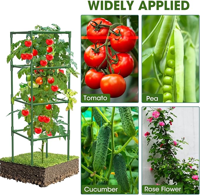 6 Pack Tomato Cages, 41.7" H Square Tomato Plant Stakes Support Cages Trellis for Garden Climbing Vegetables Flowers Fruits,Extra Bold