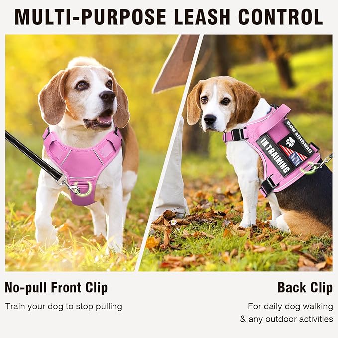 WINSEE Service Dog in Training Harness with 5 PCS Patches, Reflective Tactical Dog Vest Harness, Adjustable Soft Oxford Pet Harness with Easy Control Handle, Hook & Loop Panels for Walking Hiking