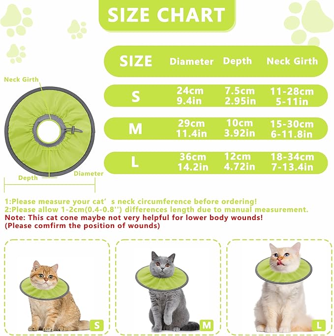 Lightweight Cat Cone Collar Soft, Soft Comfortable Cat Recovery Collar After Surgery, Elizabethan E Collar for Cats, Cone for Cats to Stop Licking (Water Green, Large)