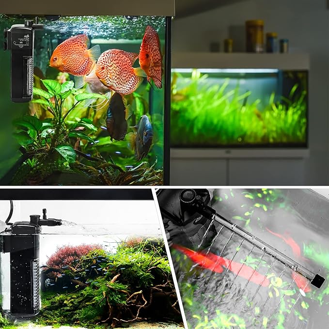 AQQA Aquarium Internal Filter Submersible Power Filter in-Tank with Adjustable Water Flow, Ultra Silent Sponge Filter for Fish Tank Water Crystal Clear