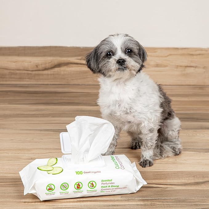 Best Pet Supplies Pet Wipes for Dogs - Dog Wipes Cleaning Deodorizing, for Coats, Ears, Paws – Refreshing, Cucumber 100 Count