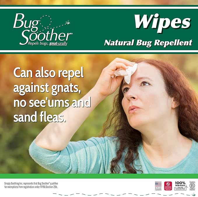 Bug Soother Wipes (100 ct) - Natural Insect, Gnat and Mosquito Repellent & Deterrent - 100% DEET-Free Safe Bug Wipes for Adults, Kids, & Pets - Made in USA