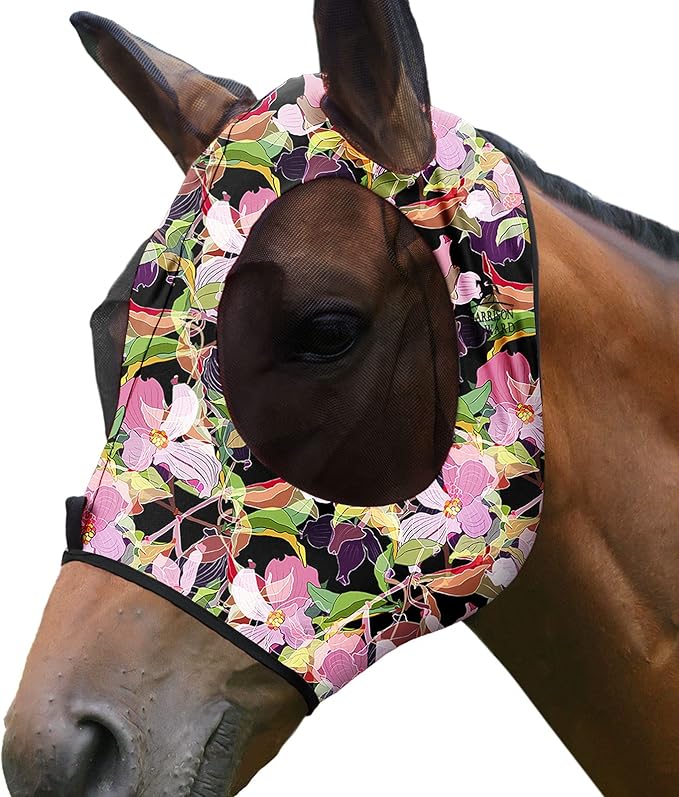 Harrison Howard Super Comfort Stretchy Fly Mask Large Eye Space with UV Protection Soft on Skin with Breathability Blossom Vibe S