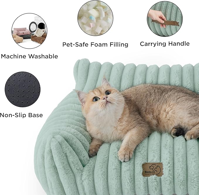 Bedsure Cute Cat Couch for Pets - Fluffy Small Dog Sofa with Premium Soft Corduroy Fleece, Pet Sofa with Removable Washable Cover, Supportive Dog Couch Bed for Small Medium Dogs, 30inch, Garden Green