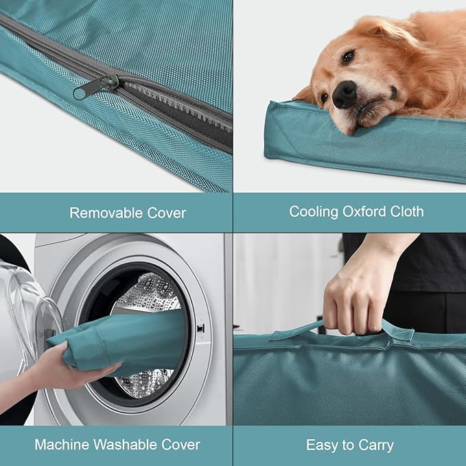 Outdoor Extra Large Dog Bed, Jumbo Waterproof Dog Bed for Large Dogs, Orthopedic Egg Foam Pet Bed Mat with Removable Oxford Cooling Cover, Light Blue