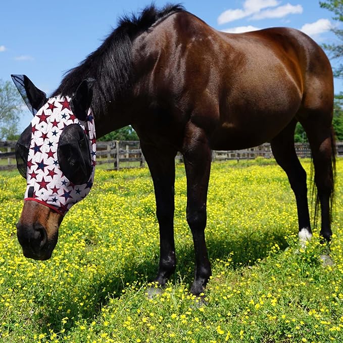 Harrison Howard Super Comfort Stretchy Fitting Horse Fly Mask with UV Protection Soft on Skin with Breathability Dream Star Full Size