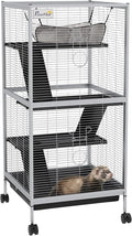 PawHut Metal Small Animal Cage, 4-Tiers Rolling Big Ferret Cage with Hammock, Removable Tray, for Chinchilla, Sugar Glider, White