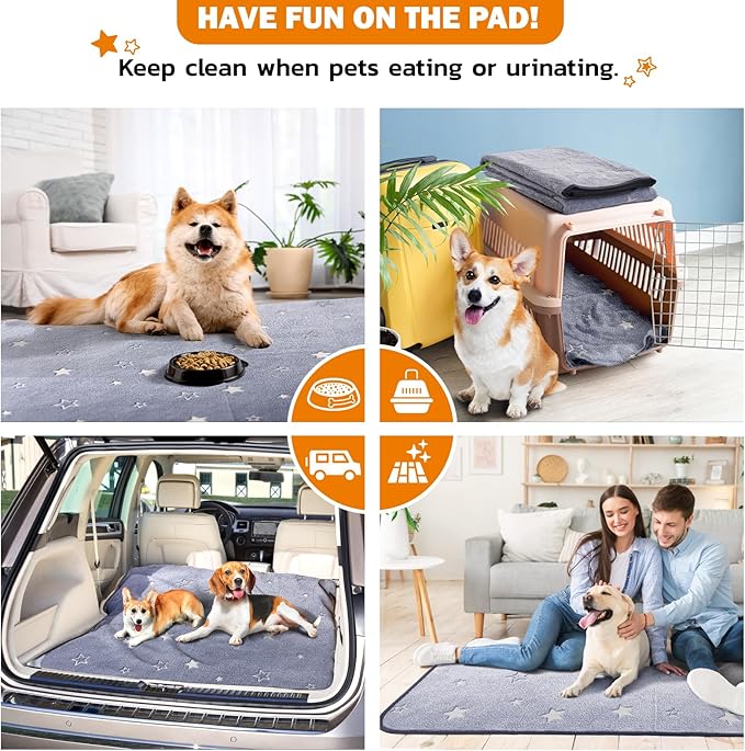 LOOBANI Washable Pee Pads for Dogs, 2 Pack 36 x 48 in, Grey Star Pattern, Reusable Dog Surface Protector, Flannel Material
