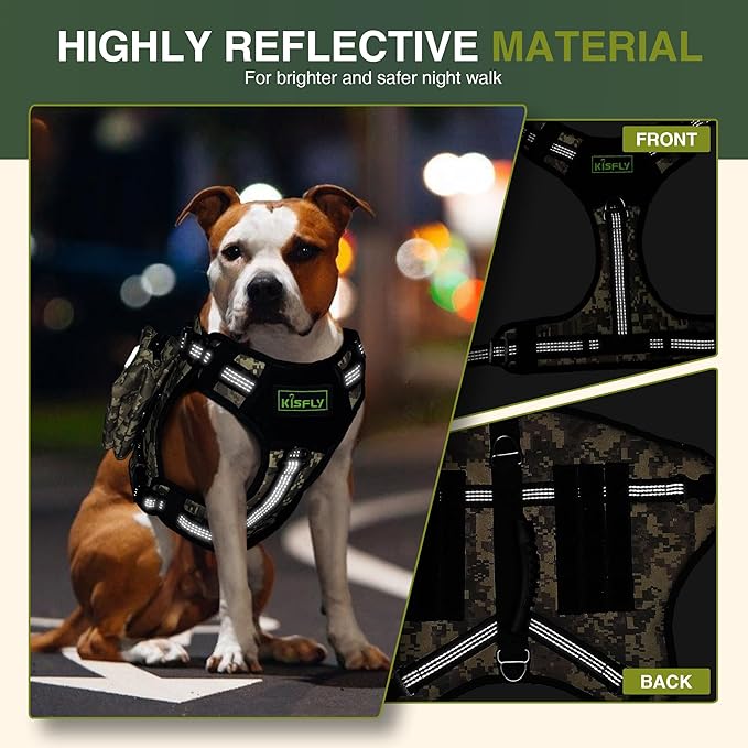 Dog Tactical Harness with Reflective Design, Breathable and Adjustable Tactical Dog Vest, No Choke Harness, Military Grade Gear for Training, Hunting, Outdoor Adventures, Camouflage S