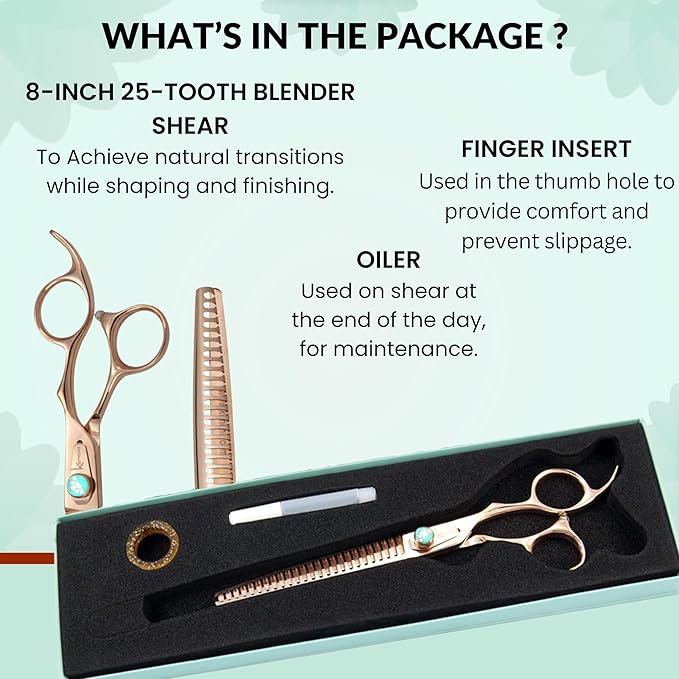 Kenchii Rose Dog Grooming Scissors, 25 Tooth Blending Shears, Dog Scissors for Grooming, Ergonomic Design for Comfort and Precision, Heavy Duty, Durable and Sharp