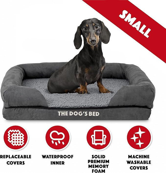The Dog’s Bed, Small Plush Grey, Memory Foam, Pain Relief: Arthritis, Hip & Elbow Dysplasia, Post Surgery, Lameness, Supportive, Calming, Waterproof Washable Cover, Veterinary Approved