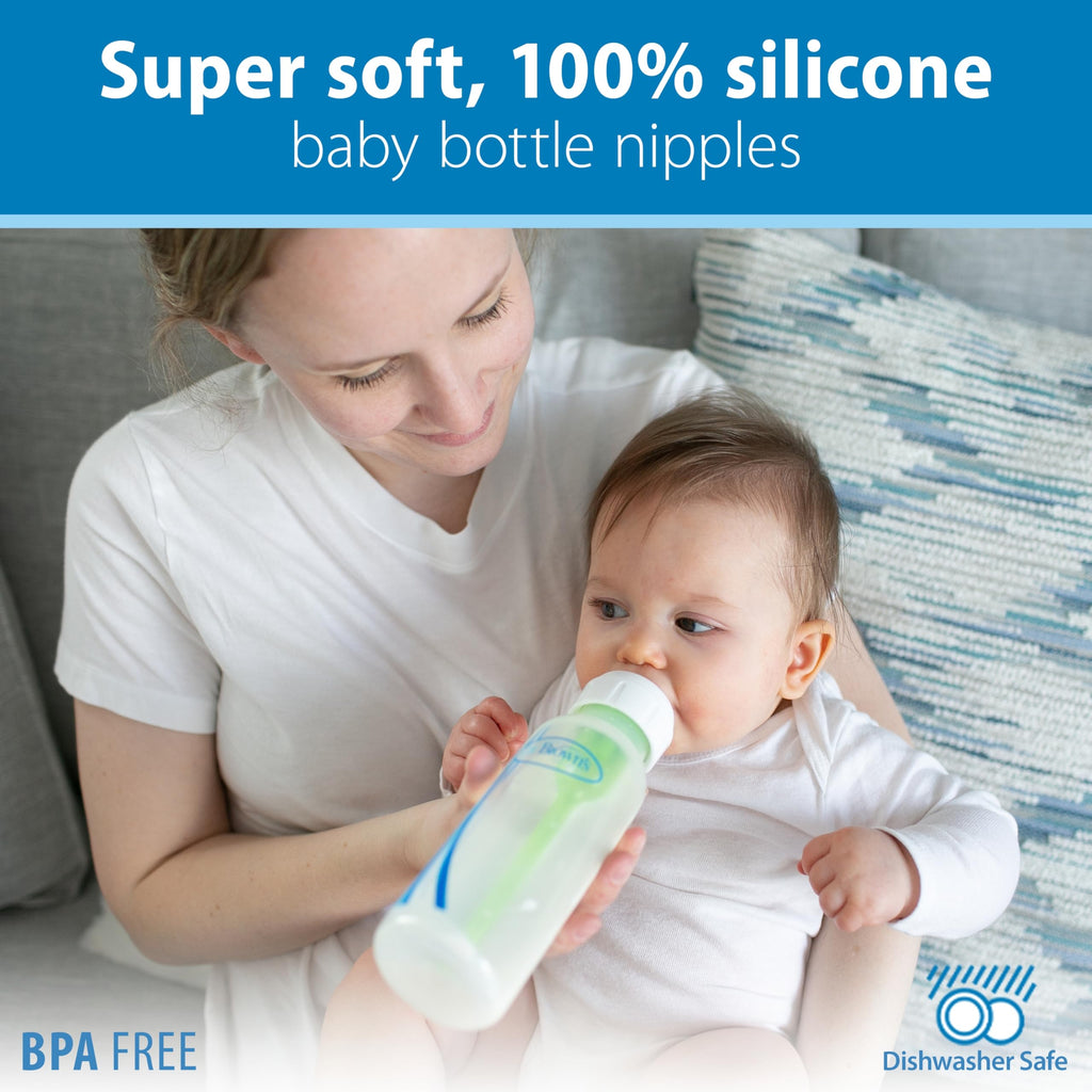 Dr. Brown's Natural Flow Anti-Colic Options+ Narrow Baby Bottle, Pink Floral, 8 oz/250 mL, with Level 1 Slow Flow Nipples, 0m+, 4 Pack