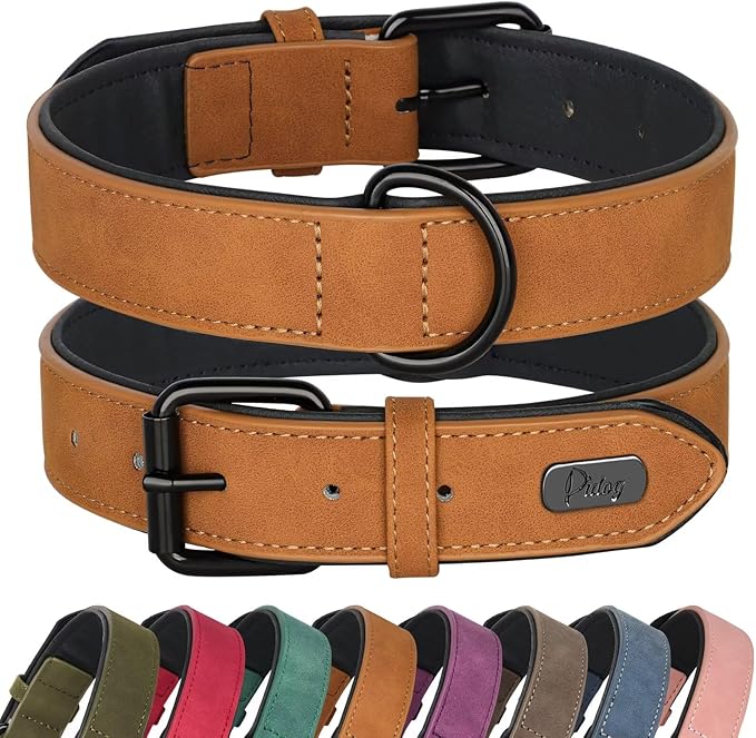 Didog Soft Padded PU Leather Dog Collar, Breathable and Adjustable Dog Collars for Medium Dogs, Comfortable for Daily Walk, Light Brown, L Fit Neck 13-17"(22-44 lbs)