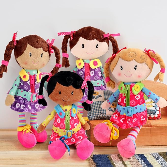 Sugar Snap Plush Learn to Dress Doll for Toddlers - 15" - for 2 Year Old Girl - Montessori