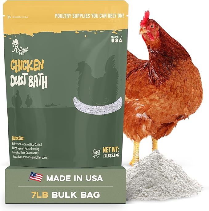 Chicken Dust Bath - 7lbs, Made in USA Natural Dust Bath for Chickens - Ideal Chicken Dust for Bath Tub Mix - Poultry Dust Powder for Chicken Coop