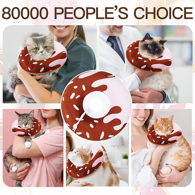 Cat Cone Collar Soft, Cute Cat Donut Collar After Surgery, Adjustable Kitten Recovery Cones to Stop Licking, Lightweight Neck Elizabethan Collars for Cats Kittens (Chocolate, Small)