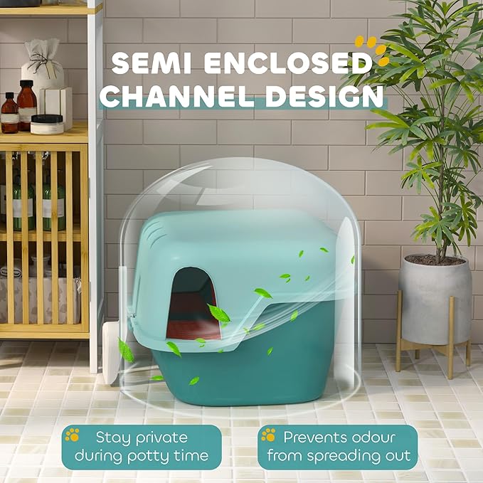 PawHut Cat Litter Box with Lid, Covered Kitty Litter Box Enclosure with Scoop, Openable & Lockable Cover, Easy to Clean, Green