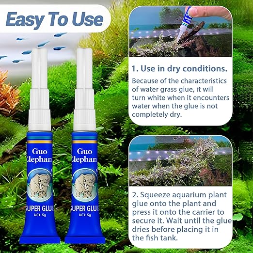Aquarium Glue Fish Safety, 2Pcs Coral Reef Glue for Plants Moss, Coral, Stone, Wood Aquascaping, Quick Drying (2)